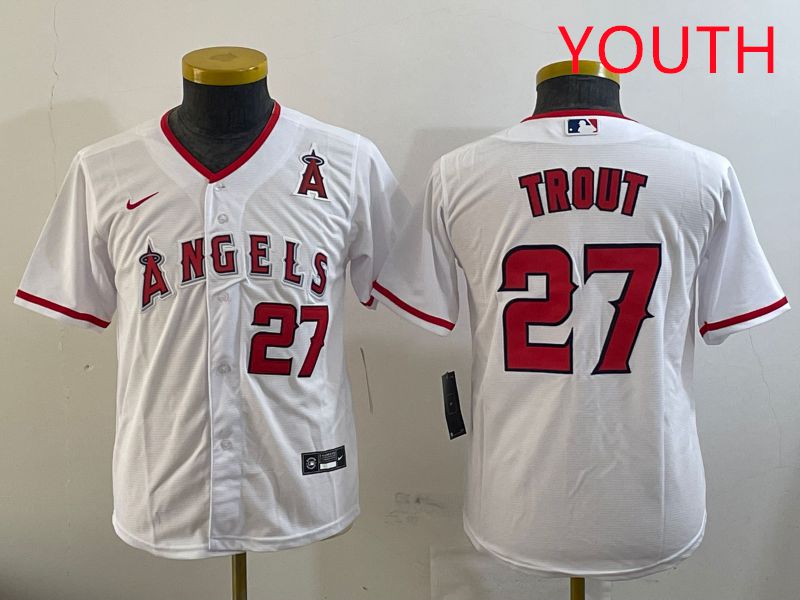 Youth Los Angeles Angels #27 Trout White Game 2025 Nike MLB Jersey style 2